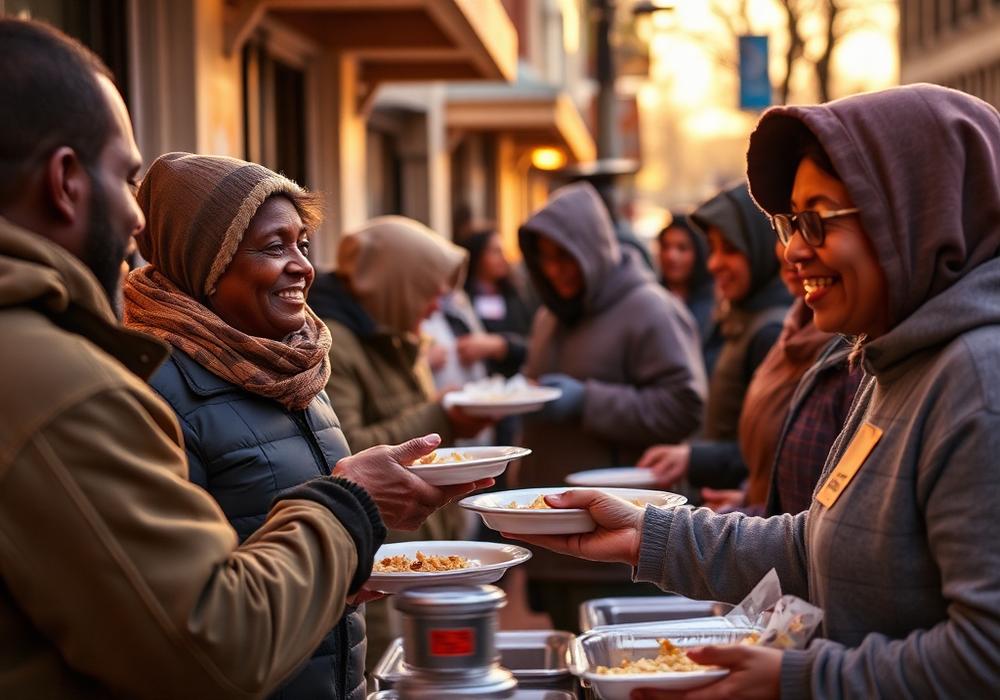 Rose Ministries volunteers serving hot meals to homeless neighbors on the streets during Atlanta community outreach