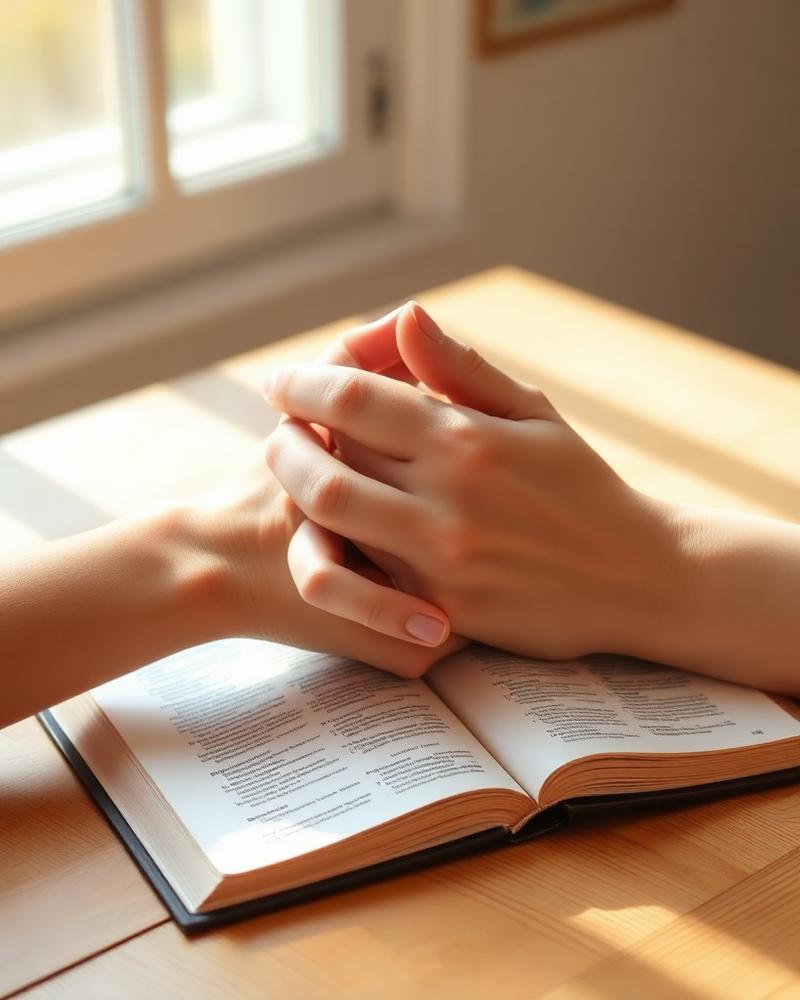 Hands clasped in prayer over an open Bible during a Rose Ministries Atlanta community outreach